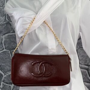 Authentic CHANEL Caviar Timeless CC Zippy Clutch Wallet